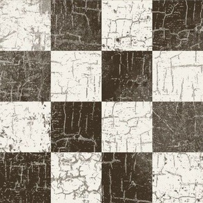 rustic checks brown cream, distressed, grunge, 2 inch large scale, checkers, checkerboard, farmhouse