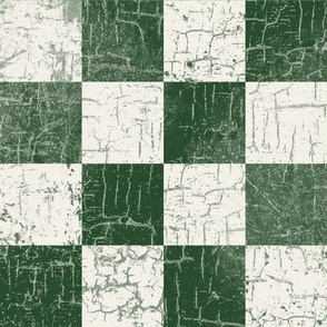 rustic checks forest green, cream, distressed, grunge, 2 inch large scale, checkers, checkerboard, farmhouse