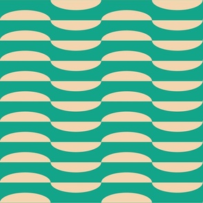 Geometric-vintage-beige-halved-alternating-ellipses-on-turquoise-green-resembling-waves-XL-jumbo