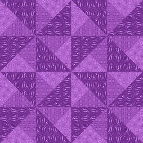 Purple Pinwheel Cheater Quilt Top – Patchwork Triangle Scissors Buttons Needle & Thread Quilt Design