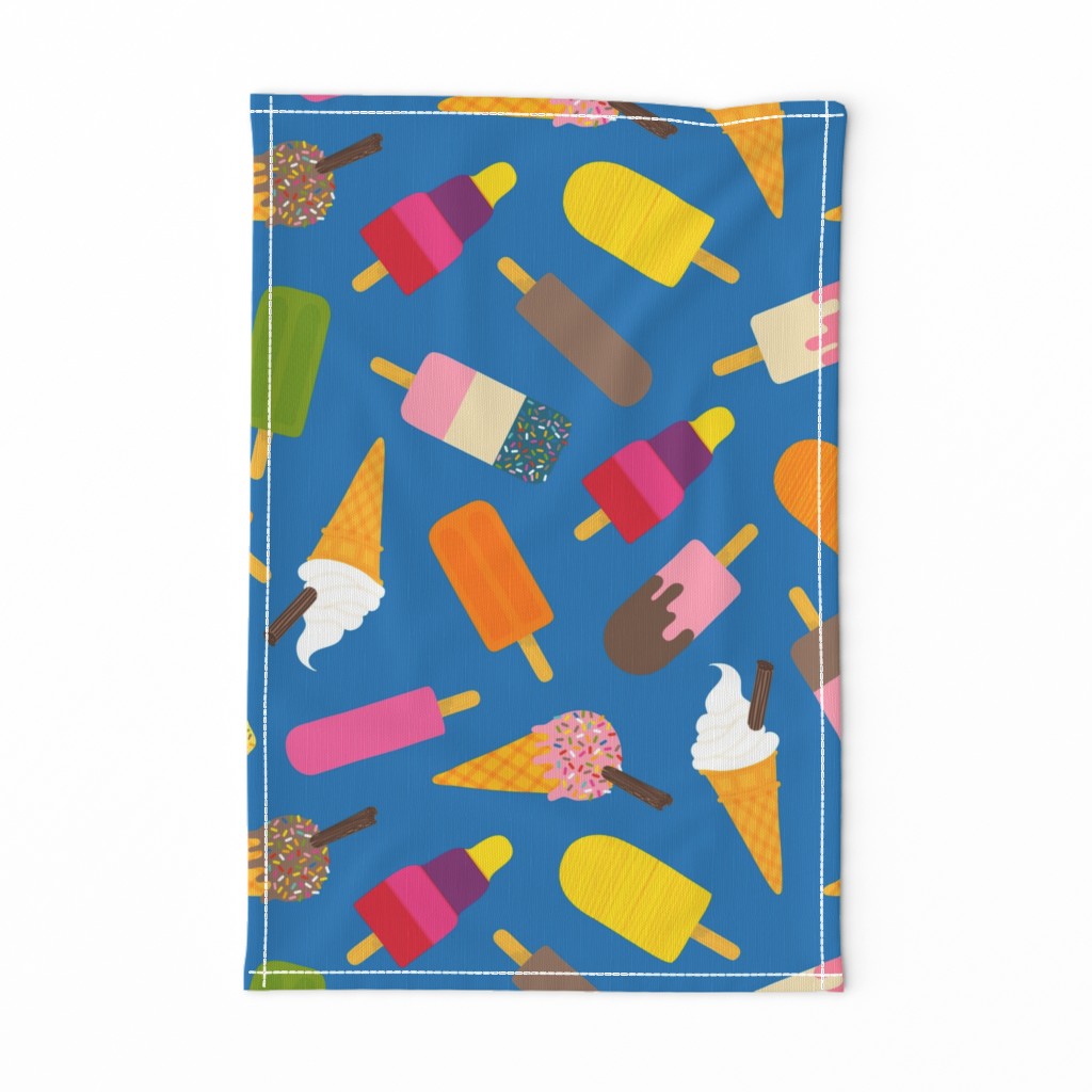 Icecream and lolly scatter on mid blue - large scale by Cecca Designs