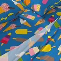 Icecream and lolly scatter on mid blue - large scale by Cecca Designs