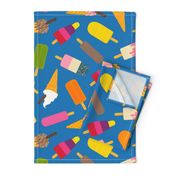 Icecream and lolly scatter on mid blue - large scale by Cecca Designs