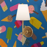 Icecream and lolly scatter on mid blue - large scale by Cecca Designs