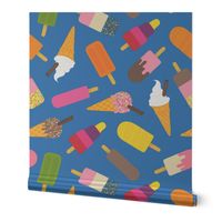 Icecream and lolly scatter on mid blue - large scale by Cecca Designs