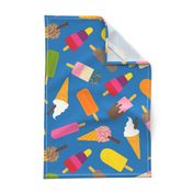 Icecream and lolly scatter on mid blue - large scale by Cecca Designs