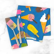 Icecream and lolly scatter on mid blue - large scale by Cecca Designs