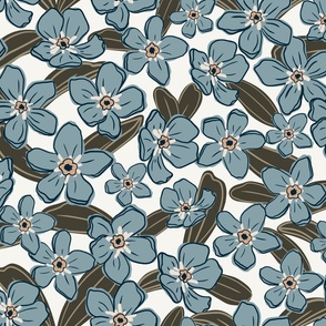 Large, Forget Me Not Floral, Blue and Green, Flowers
