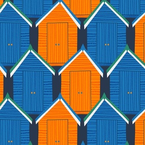 beach huts - blue and orange, large scale by Cecca Designs