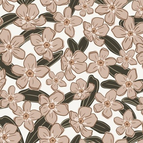 Large, Neutral Forget Me Not Floral, Beige and Green, Flowers