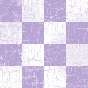 rustic checks lavender, lilac, white, distressed, grunge, 2 inch large scale, checkers, checkerboard, farmhouse