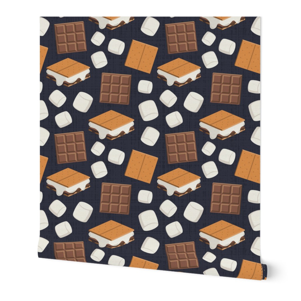 Treat Yourself Delicious S'mores with Marshmallows, Chocolate, and Graham Crackers - Textured Charcoal Background - Large Scale - Fun Summer Camp and Cookout Design