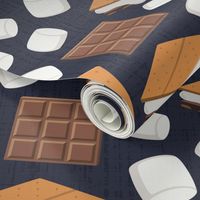 Treat Yourself Delicious S'mores with Marshmallows, Chocolate, and Graham Crackers - Textured Charcoal Background - Large Scale - Fun Summer Camp and Cookout Design