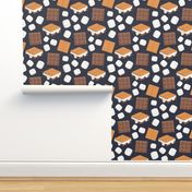 Treat Yourself Delicious S'mores with Marshmallows, Chocolate, and Graham Crackers - Textured Charcoal Background - Large Scale - Fun Summer Camp and Cookout Design