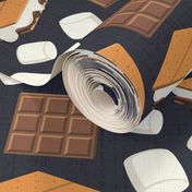 Treat Yourself Delicious S'mores with Marshmallows, Chocolate, and Graham Crackers - Textured Charcoal Background - Large Scale - Fun Summer Camp and Cookout Design