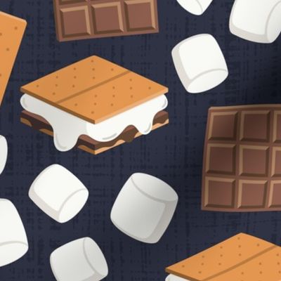 Treat Yourself Delicious S'mores with Marshmallows, Chocolate, and Graham Crackers - Textured Charcoal Background - Large Scale - Fun Summer Camp and Cookout Design