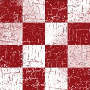 rustic checks red white, distressed, grunge, 2 inch large scale, checkers, checkerboard, farmhouse, christmas, 4th of July