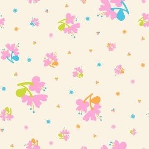 Dotty Retro Blossoms in Cream