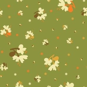 Dotty Retro Blossoms in Avocado Green