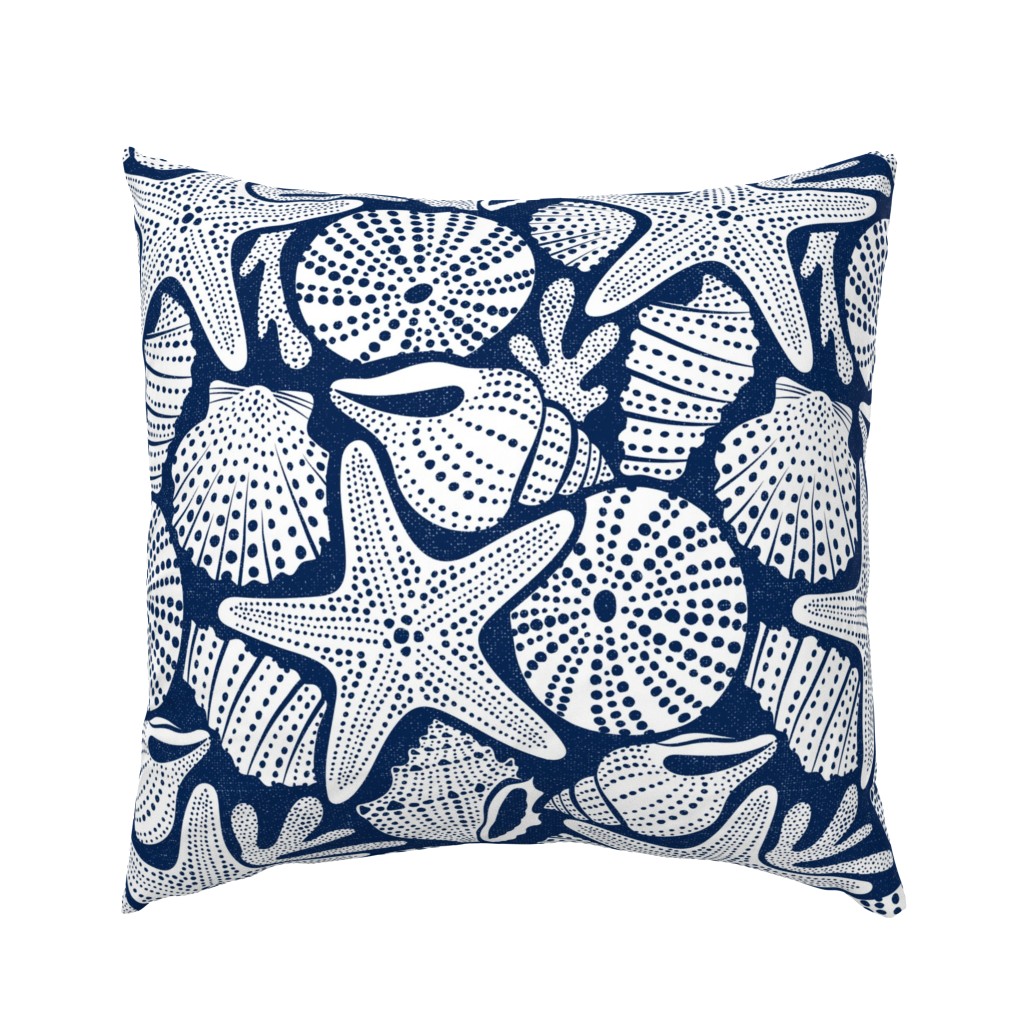 Ocean Floor - Summer Nautical Seashells Navy White Large