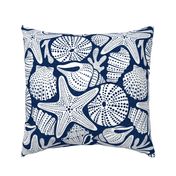 Ocean Floor - Summer Nautical Seashells Navy White Large