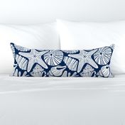 Ocean Floor - Summer Nautical Seashells Navy White Large