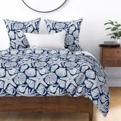 Ocean Floor - Summer Nautical Seashells Navy White Large