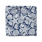 Ocean Floor - Summer Nautical Seashells Navy White Large