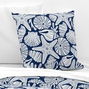 Ocean Floor - Summer Nautical Seashells Navy White Large