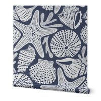 Ocean Floor - Summer Nautical Seashells Navy White Large