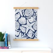 Ocean Floor - Summer Nautical Seashells Navy White Large