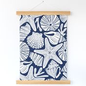 Ocean Floor - Summer Nautical Seashells Navy White Large