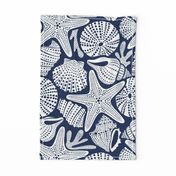 Ocean Floor - Summer Nautical Seashells Navy White Large