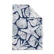 Ocean Floor - Summer Nautical Seashells Navy White Large