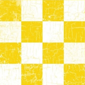 rustic checks bright yellow, white, distressed, grunge, 2 inch large scale, checkers, checkerboard, farmhouse