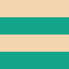 Beige-white-bold-regular-horizontal-lines-on-vintage-turquoise-green---XL-jumbo