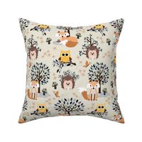 Woodland Summer – Forest Animals, cream green blue yellow orange, MEDIUM