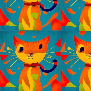 orange and beige funny cats blue background L