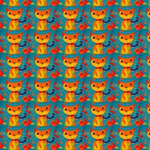 orange and beige funny cats blue background SM