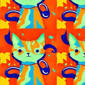 orange background and green cats L