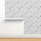 Light Gray Linen Dandelions: Textured Wallpaper Featuring White Dandelion Florals