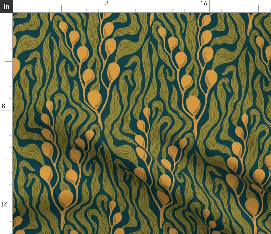 Nouveau Sea Kelp // Ocean plants // Dark Teal, Green and Yellow