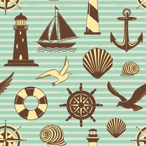 Vintage Nautical Fabric, Wallpaper and Home Decor