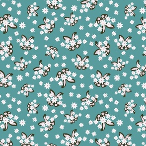 Bunnies and  White Daisies Teal