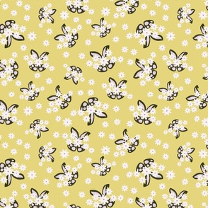 Bunnies and White Daisies  yellow