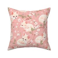 Pastel Fennec Fox Blush Pink Cherry  Blossoms for a Dreamy Girls' Room Floral Large Repeat