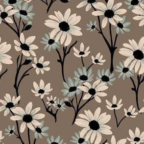 (M) Brown Chamomile  (Daisy summer field in light brown, white and teal)