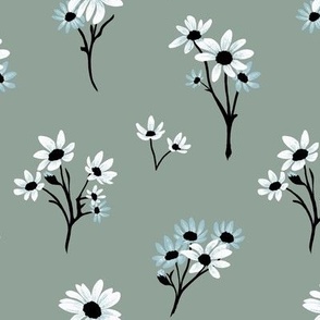 (S) Blue Chamomile  (Daisy summer field in light brown, white and teal)