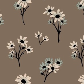 (S) Brown Chamomile  (Daisy summer field in light brown, white and teal)