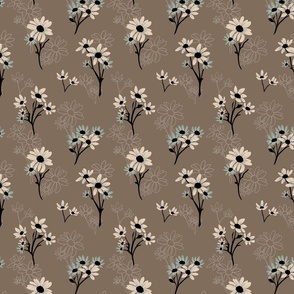 (XS) Brown Chamomile  (Daisy summer field in light brown, white and teal)